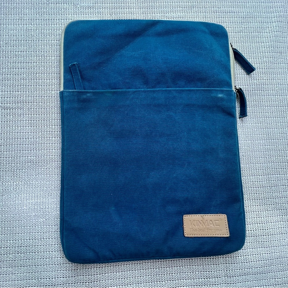 KINMAC Blue Canvas Laptop Sleeve Case 15” Padded with Pocket & Soft Lining